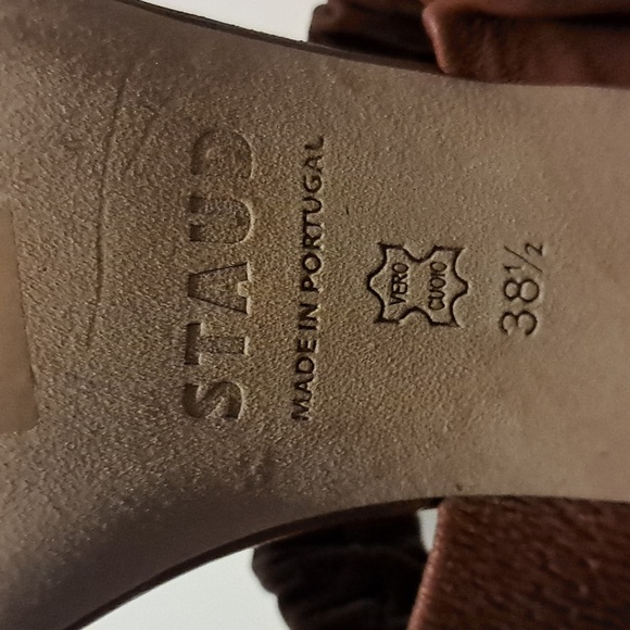 Staud Brown Frankie Ruched Sandals Heeled Block Heel Two Strap Preowned - Picture 6 of 10